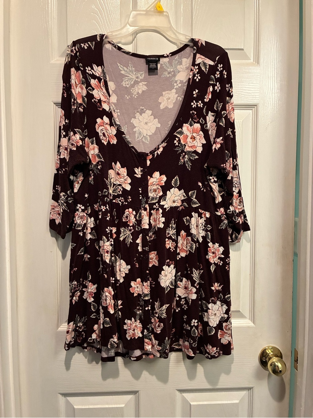 torrid Burgundy Floral V-Neck Babydoll Tunic
